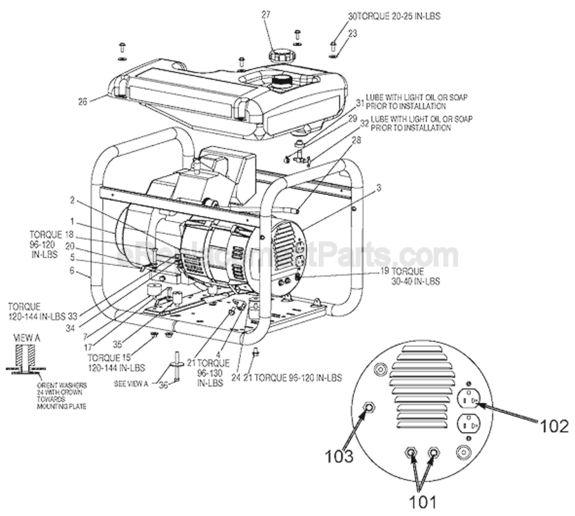Page A Diagram and Parts List for CTE300 Type 1 Porter Cable Generator